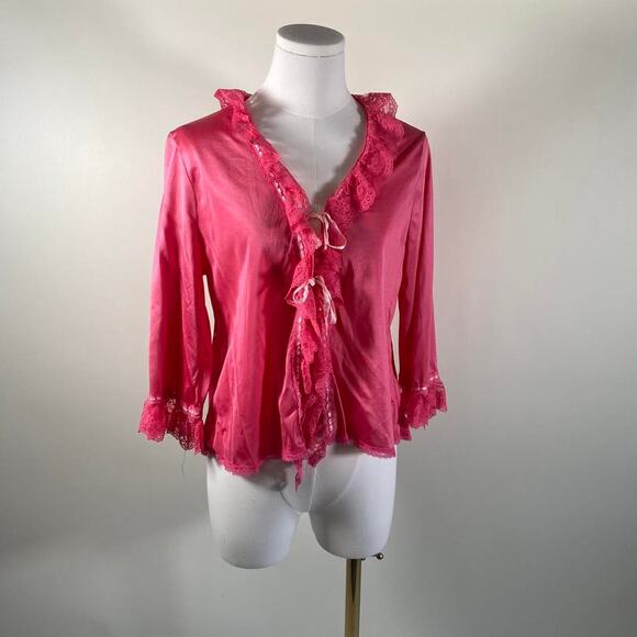 Vintage pink lace trim lingerie blouse - Picture 2 of 4